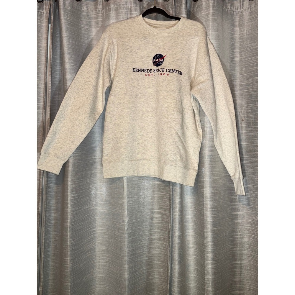 VTG NASA Kennedy Space Center Pullover Unisex Cream Sweatshirt Sz M Cotton Blend
